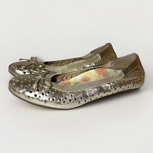 VIONIC Surin Gold Ballet Flats Slip On Shoes Women's Perforated Cut Outs 7.5